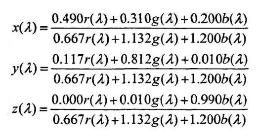 CIEXYZ系統和CIERGB系統的色度坐標轉換關系式